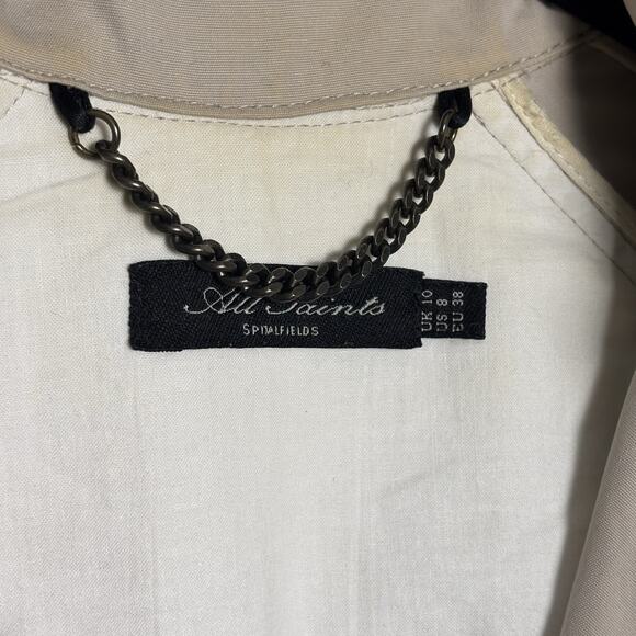 All Saints Womens Double Breasted Sherlock Cotton Trench Coat Jacket 8 Beige - Picture 3 of 14